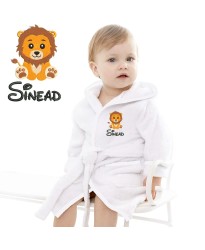 Baby and Toddler Cute Baby Lion Cartoon Design Embroidered Hooded Bathrobe in Contrast Color 100% Cotton